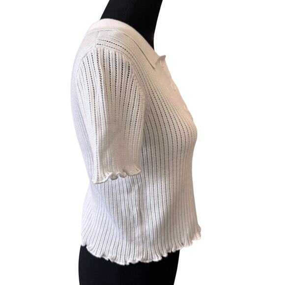 New COTTON EMPORIUM Women's White Collar Placket Polo Top Size M - Picture 2 of 5